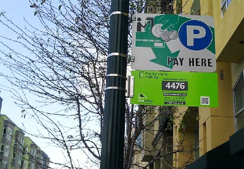 ParkMobile sign in downtown Oakland - photo by ParkMobile