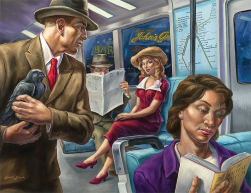 Illustration of Maltese Falcon by Owen Smith for BART