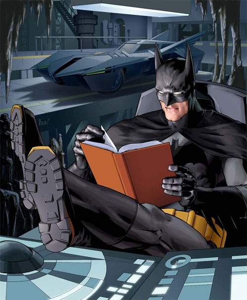 Batman relaxes with a book - from an Association of American Publishers poster