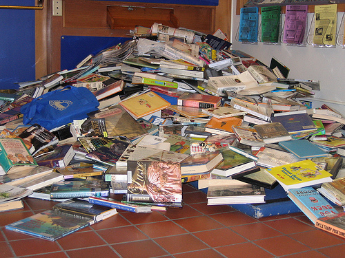 Overflowing book returns at Monterey Public Library over Thanksgiving weekend