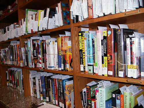 Busy hold shelf at the Manchester City Library