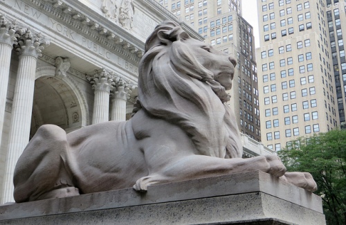 NYPL lion photo by Robert Hiscock via Flickr