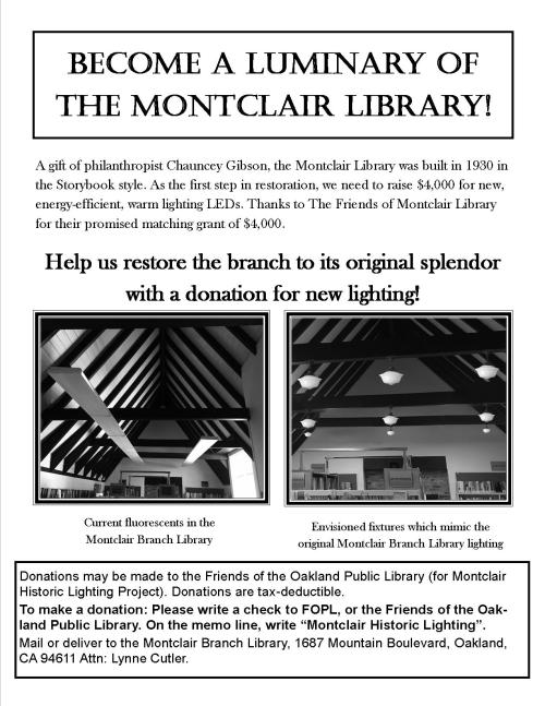 Flyer describing the lighting fundraising campaign at Montclair Library